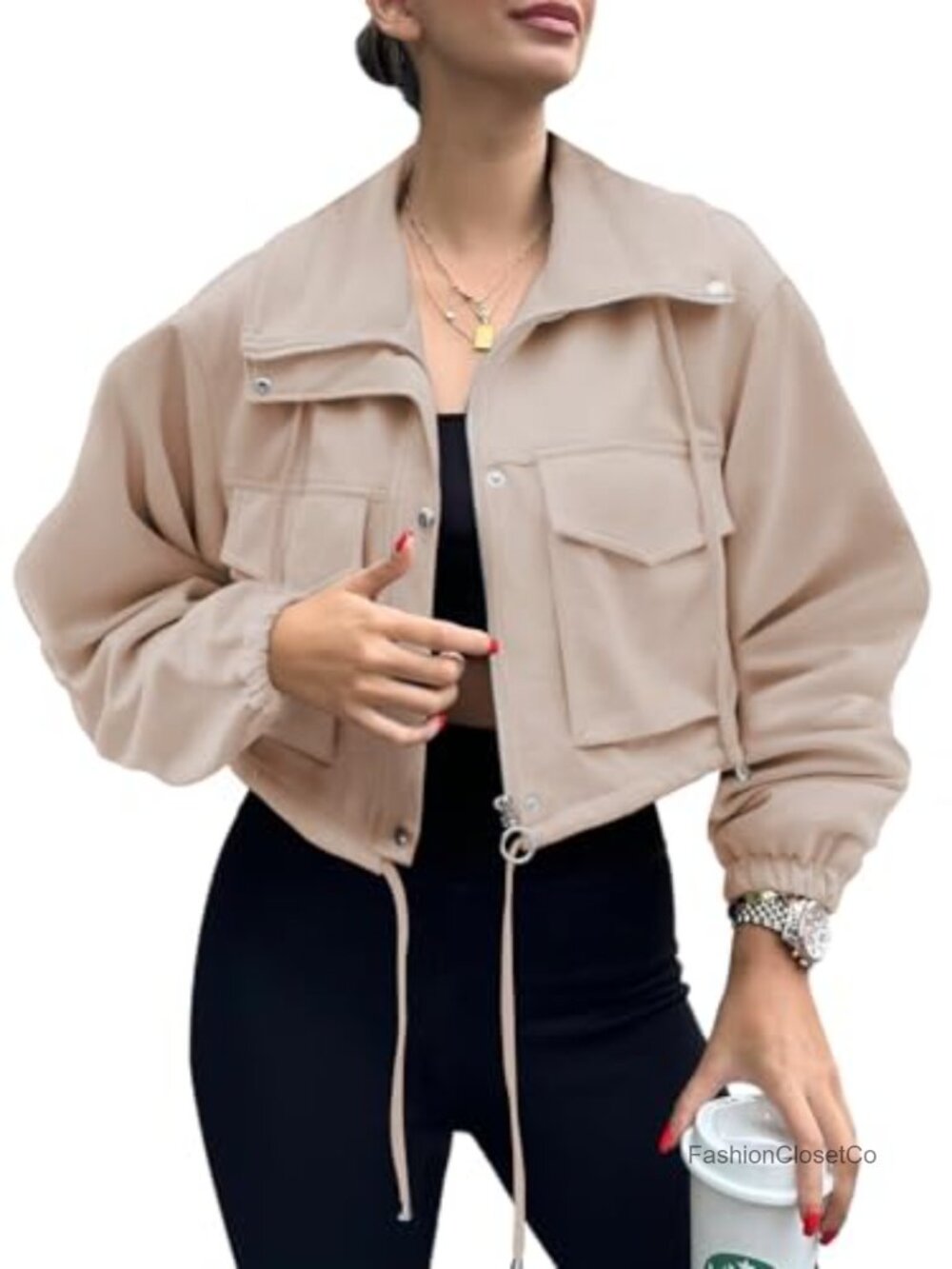 Women's Faux Suede Cropped Zip Up Jacket Oversized Anorak Utility Coat